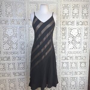 Vtg Black Striped Midi Dress Womens Medium Whimsygoth Formal Event 90's